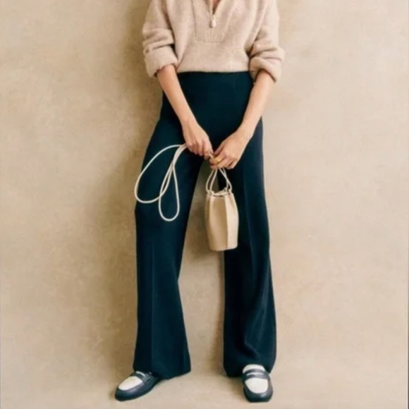 Sezane Pants - Sezane Navy Wide-Leg Pants